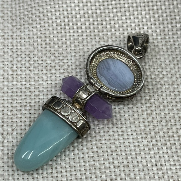 Vintage Whitney Kelly Sterling Silver Pendant w/ Agate, Amethyst & Chalcedony - Picture 9 of 17